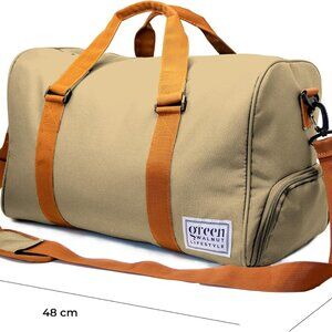 Sports Gym Bag with Shoe Compartment & Wet Pocket,Travel Duffel Bag(Khaki)